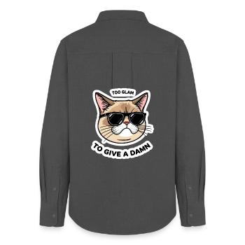 Too Glam Cat Sticker Cool Design - Frauen Oxford Hemd - Anthrazit - Hinten - AI Model Female 172 light (172cm)