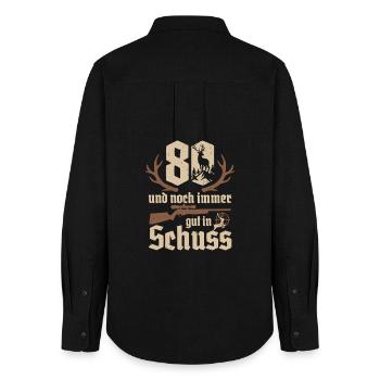 Jäger 80th birthday Hunting 80 years in good shape - Women's Oxford Shirt - black - Back - AI Model Female 172 light (172cm)