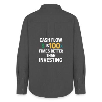 Cashflow 100x besser als Investitionen, Geschäft - Frauen Oxford Hemd - Anthrazit - Hinten - AI Model Female 172 light (172cm)