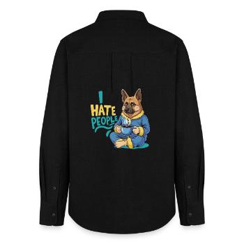 Shepherd Coffee Morning Grouch Funny Dog - Women's Oxford Shirt - black - Back - AI Model Female 172 light (172cm)