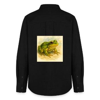 Aquarell Grüner Frosch - Frauen Oxford Hemd - Schwarz - Hinten - AI Model Female 172 light (172cm)