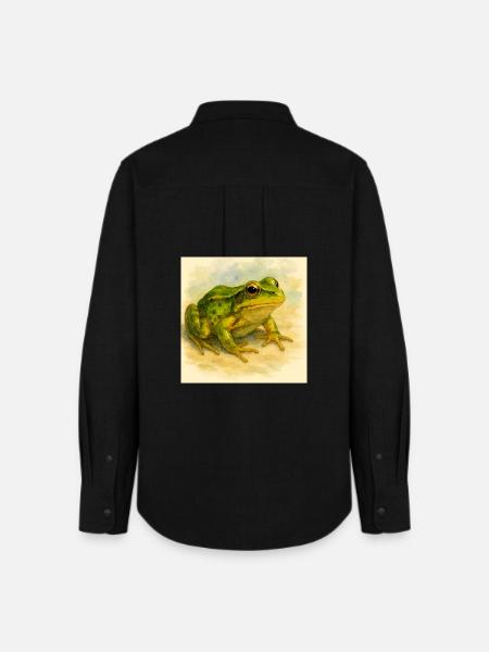 Aquarell Grüner Frosch - Frauen Oxford Hemd - Schwarz
