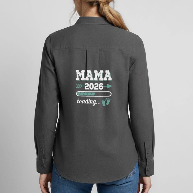 Mama 2026 Loading Werdender Mutter Geschenkidee Frauen Oxford Hemd