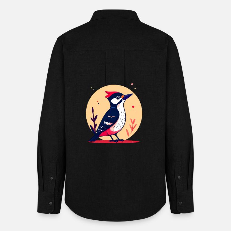 Buntspecht mit roter Haube - Frauen Oxford Hemd - Schwarz