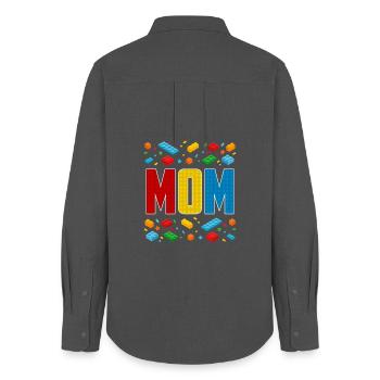 Mom Brick Builder Creative Motherhood Block Lover - Women's Oxford Shirt - anthracite - Back - AI Model Female 172 light (172cm)