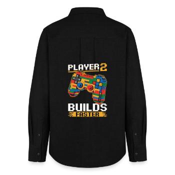 Building Blocks Gamer Gaming Brick Builder - Women's Oxford Shirt - black - Back - AI Model Female 172 light (172cm)