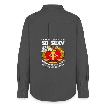 Ossi Sexy Adult Humor East Germany Saying - Women's Oxford Shirt - anthracite - Back - AI Model Female 172 light (172cm)