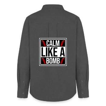 Calm Like Bomb Paradox Ironie Humor Explosiv Witz - Frauen Oxford Hemd - Anthrazit - Hinten - AI Model Female 172 light (172cm)