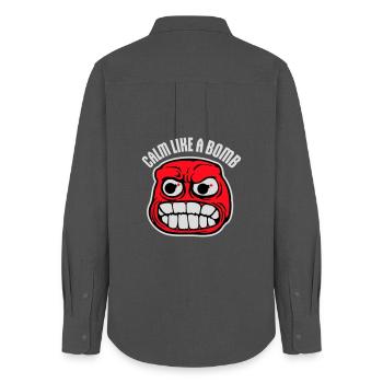 Calm Like Bomb Paradox Ironie Humor Explosiv Witz - Frauen Oxford Hemd - Anthrazit - Hinten - AI Model Female 172 light (172cm)