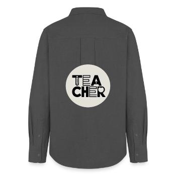 Lehrerdesign mit Bleistift-Typografie - Frauen Oxford Hemd - Anthrazit - Hinten - AI Model Female 172 light (172cm)