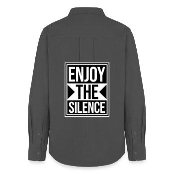 Enjoy The Silence Spruch Ruhe Stille Introvertiert - Frauen Oxford Hemd - Anthrazit - Hinten - AI Model Female 172 light (172cm)