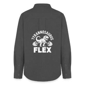 Tyrannosaurus Flex Fitness Humor Power - Frauen Oxford Hemd - Anthrazit - Hinten - AI Model Female 172 light (172cm)