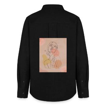 Line portrait with pastel spots - Women's Oxford Shirt - black - Back - AI Model Female 172 light (172cm)