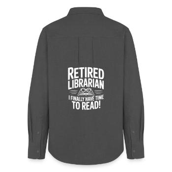 Retired Librarian I Finally Have Time To Read! - Women's Oxford Shirt - anthracite - Back - AI Model Female 172 light (172cm)