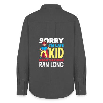 Sorry I'm late. - Women's Oxford Shirt - anthracite - Back - AI Model Female 172 light (172cm)