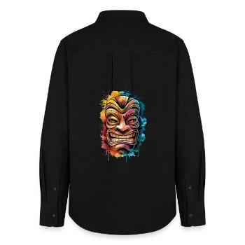  Farbenfrohes Tiki Maske Kunstwerk mit Lebendiger - Frauen Oxford Hemd - Schwarz - Hinten - AI Model Female 172 light (172cm)