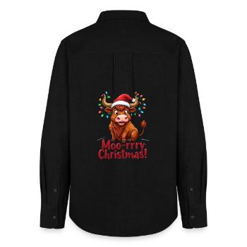 Moo-rrry Christmas Merry Christmas Greeting With - Women's Oxford Shirt - black - Back - AI Model Female 172 light (172cm)