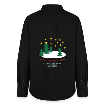 Kein Weihnachtspulli: Bäume und Sterne - Frauen Oxford Hemd - Schwarz - Hinten - AI Model Female 172 light (172cm)