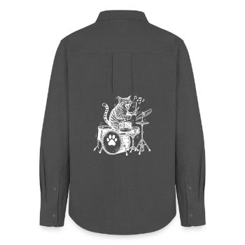 Funny Drumming Cat Music Drummer - Women's Oxford Shirt - anthracite - Back - AI Model Female 172 light (172cm)