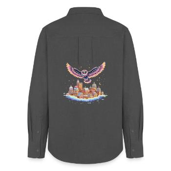 Pastel owl flight over cloud city - Women's Oxford Shirt - anthracite - Back - AI Model Female 172 light (172cm)