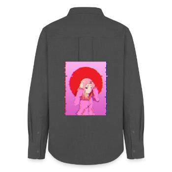 Glitch Aesthetic Anime Girl Digitales Kunstdesign - Frauen Oxford Hemd - Anthrazit - Hinten - AI Model Female 172 light (172cm)