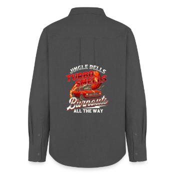 Jingle Bells Turbo Smells Burnouts Funny Car Xmas  - Women's Oxford Shirt - anthracite - Back - AI Model Female 172 light (172cm)