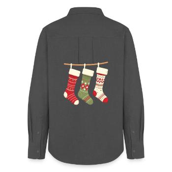Modèle de Noël des Trois Bas, - Chemise Oxford Femme - charbon - Dos - AI Model Female 172 light (172cm)