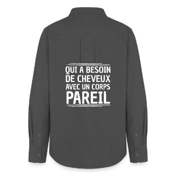 Original Idea For Men Bald Funny Baldness Humor  - Chemise Oxford Femme - charbon - Dos - AI Model Female 172 light (172cm)