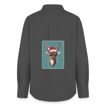 Rentier Hirsch Geweih Reindeer Vintage Weihnachten - Frauen Oxford Hemd - Anthrazit - Hinten - AI Model Female 172 light (172cm)