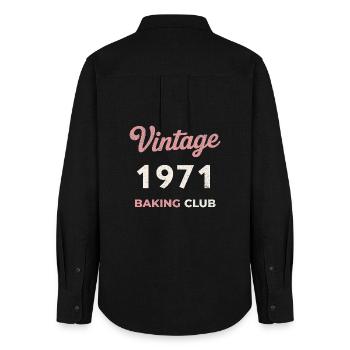 Vintage 1971 – Baking Club Retro Birth Year - Women's Oxford Shirt - black - Back - AI Model Female 172 light (172cm)