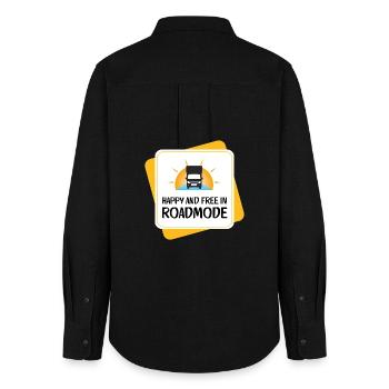 Happy and Free in Roadmode – Camper - Frauen Oxford Hemd - Schwarz - Hinten - AI Model Female 172 light (172cm)
