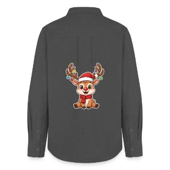 Lustiges rot nase Rentier Cartoon Weihnachtsmotiv - Frauen Oxford Hemd - Anthrazit - Hinten - AI Model Female 172 light (172cm)