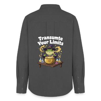 Transmute Borders – Frog Spell - Women's Oxford Shirt - anthracite - Back - AI Model Female 172 light (172cm)