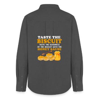 Honey Biscuit Slogan-Kunst - Frauen Oxford Hemd - Anthrazit - Hinten - AI Model Female 172 light (172cm)