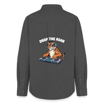Tiger DJ: Drop the Roar - Frauen Oxford Hemd - Anthrazit - Hinten - AI Model Female 172 light (172cm)