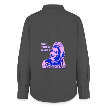 Pas aujourd’hui Satan Pop Art - Chemise Oxford Femme - charbon - Dos - AI Model Female 172 light (172cm)