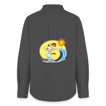 Hund Surfen Surfbrett Sommer - Frauen Oxford Hemd - Anthrazit - Hinten - AI Model Female 172 light (172cm)