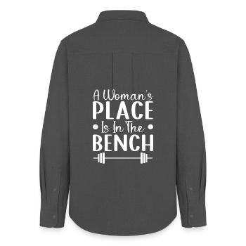 Powerlifting Bodybuilder Woman ́s Place The Bench - Women's Oxford Shirt - anthracite - Back - AI Model Female 172 light (172cm)