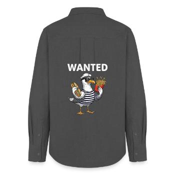Gesuchte Möwe Mit Pommes Und Fischbrötchen - Frauen Oxford Hemd - Anthrazit - Hinten - AI Model Female 172 light (172cm)