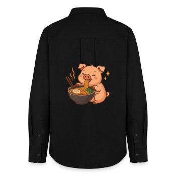 Cochon aux nouilles, ramen, cochon kawaii - Chemise Oxford Femme - noir - Dos - AI Model Female 172 light (172cm)