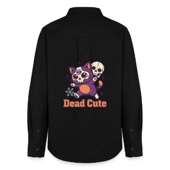 Dead Cute Katzen-Skelett - Frauen Oxford Hemd - Schwarz - Hinten - AI Model Female 172 light (172cm)