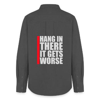 Hang In There It Gets Worse Lustiger Spaß Spruch - Frauen Oxford Hemd - Anthrazit - Hinten - AI Model Female 172 light (172cm)