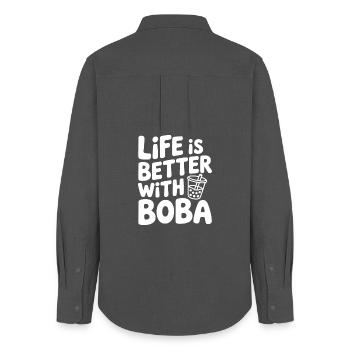 Life is Better with Boba - Women's Oxford Shirt - anthracite - Back - AI Model Female 172 light (172cm)