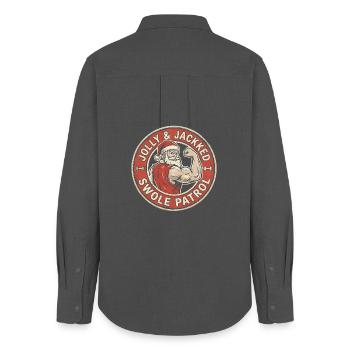 Jolly And Jacked Swole Patrol Weihnachts-Workout - Frauen Oxford Hemd - Anthrazit - Hinten - AI Model Female 172 light (172cm)