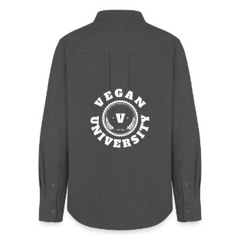 Logo Vegan University Style Universitaire - Chemise Oxford Femme - charbon - Dos - AI Model Female 172 light (172cm)