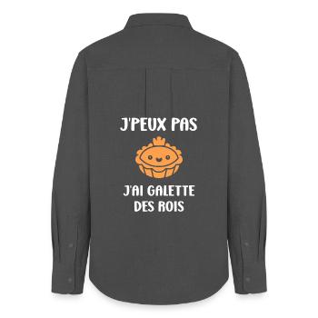 Humour galette des rois - Chemise Oxford Femme - charbon - Dos - AI Model Female 172 light (172cm)
