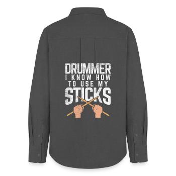 Drummer Knows How To Use My Sticks Tee Design - Frauen Oxford Hemd - Anthrazit - Hinten - AI Model Female 172 light (172cm)