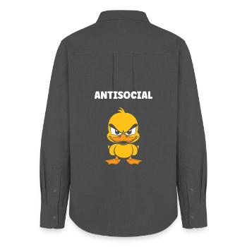 Canard antisocial – Cartoon jaune vif - Chemise Oxford Femme - charbon - Dos - AI Model Female 172 light (172cm)