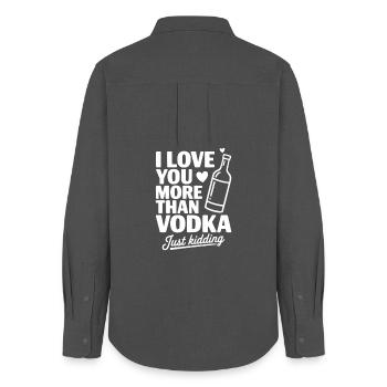 Ich liebe dich mehr als Wodka, nur ein Scherz. - Frauen Oxford Hemd - Anthrazit - Hinten - AI Model Female 172 light (172cm)