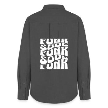 Funk- und Soulmusik – kühne Typografie - Frauen Oxford Hemd - Anthrazit - Hinten - AI Model Female 172 light (172cm)